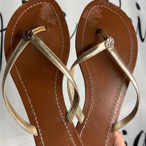 tory burch brown thin gold strap sandals